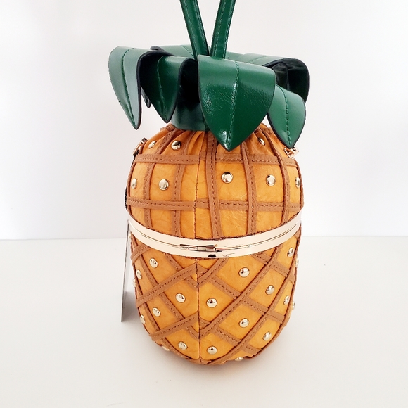 Diophy Leather Pineapple Shape Yellow Satchel Crossbody Purse - Picture 4 of 13